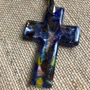 Blue Murano Glass Cross Pendant